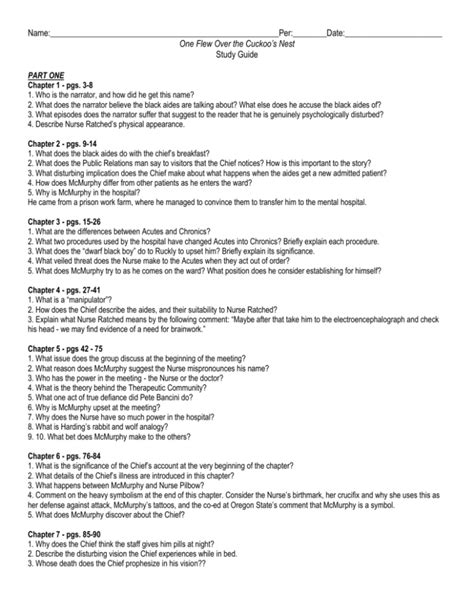 One Flew Over the Cuckoo's Nest: Study Guide .